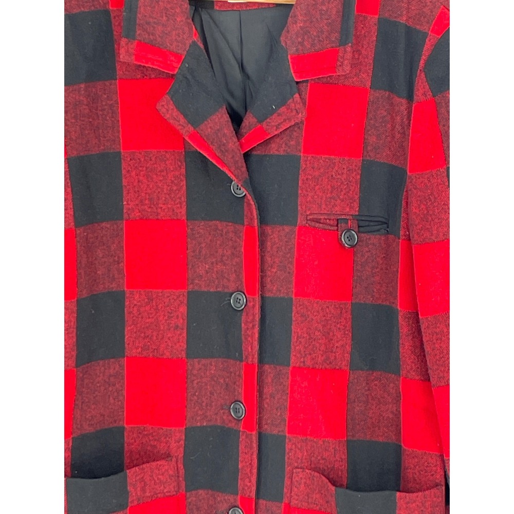 The Limited Women Blazer M/L Jacket Red Black Buffalo Plaid Wool Blend Preppy - Picture 2 of 9